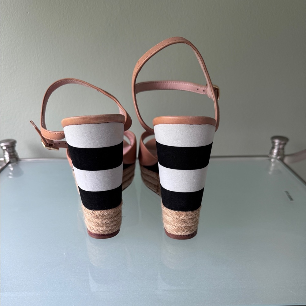 Kate Spade Tan and Black Wedges with White Stripes - Picture 2 of 10